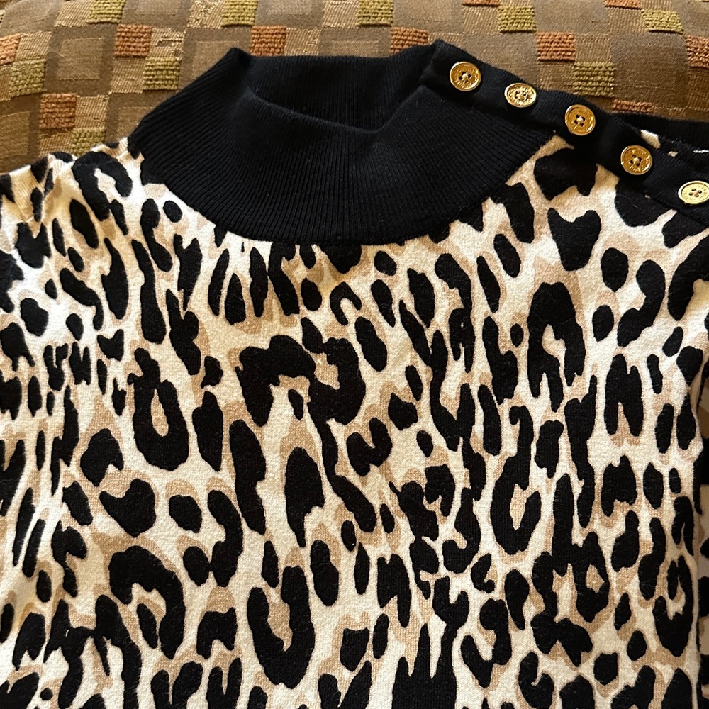 Calvin Klein Black and Cream Leopard Print Sweater